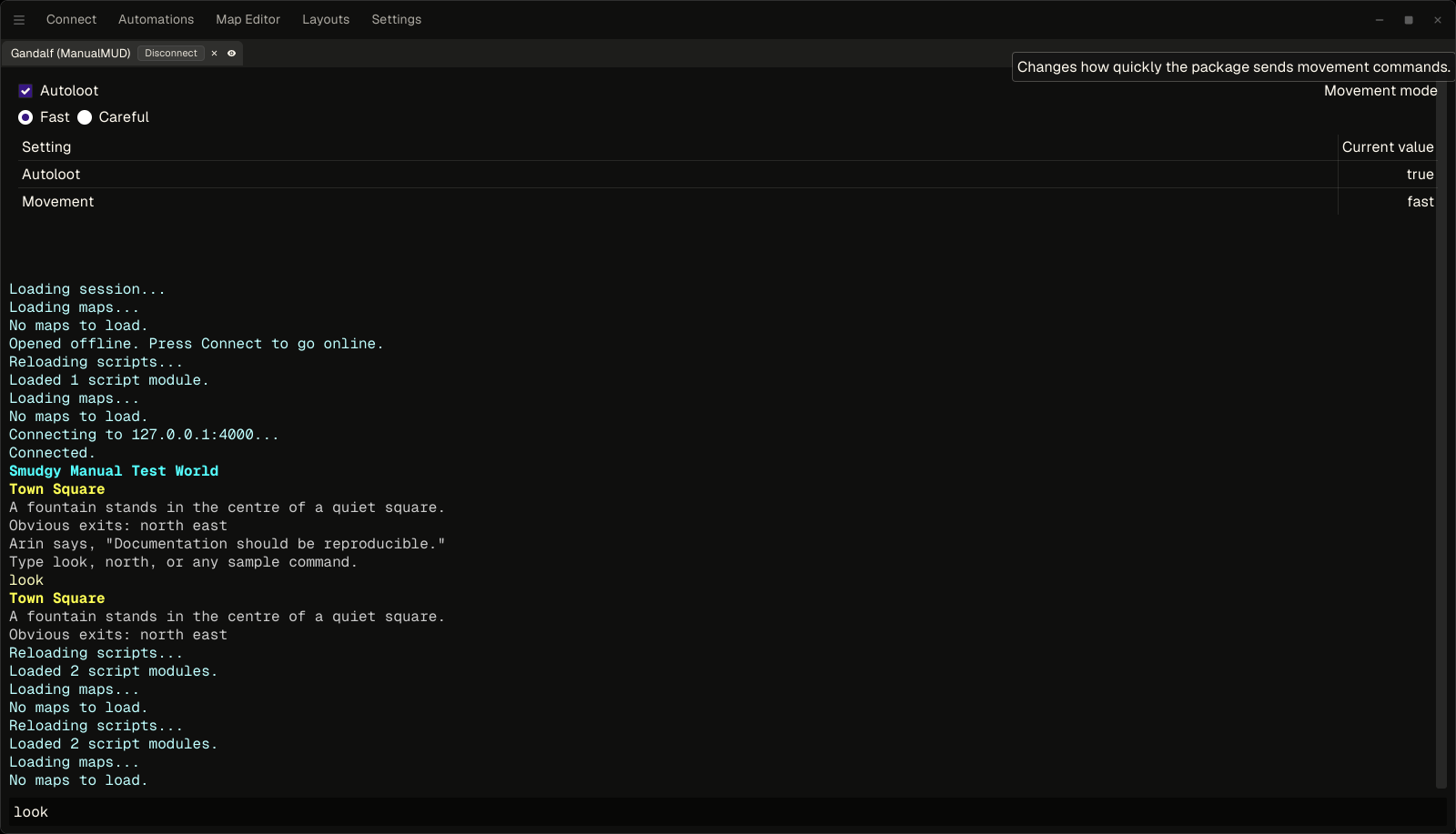 A script-created settings panel with a checkbox, radio choices, tooltip, flexible spacing, and a small table